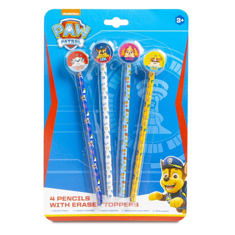 4 Paw Patrol pencils and toppers