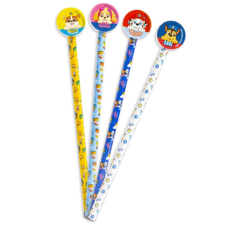 4 Paw Patrol pencils and toppers